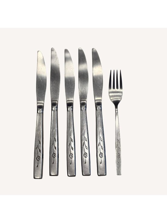 Oneida, Oneidacraft Deluxe Other - Oneida Oneidacraft Deluxe Lasting Rose Stainless Flatware 6 Pc 5 Knives 1 Fork